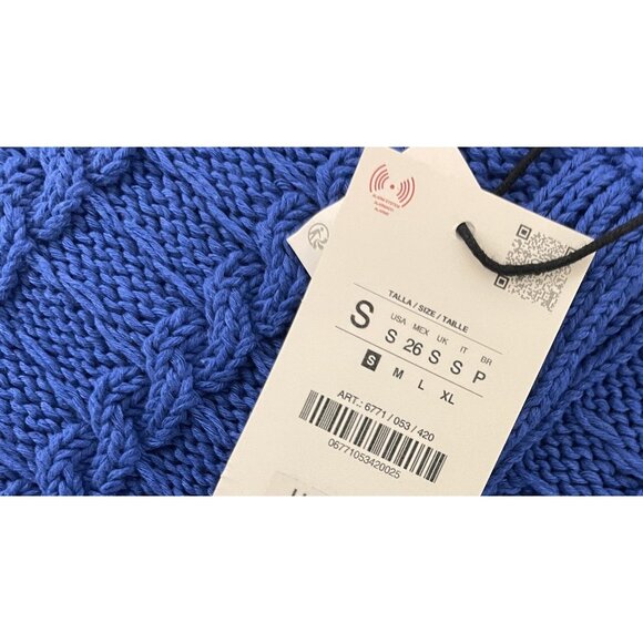 Zara Womens Cardigan Sweater S Small Blue Cable Knit Short Sleeve 6771/053 NWT - Picture 5 of 14